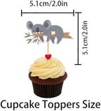 Glitter 18pcs Koala Cupcake Topper for Animal Theme Party Favors Decorations Men Women Happy Birthday Party Decor Supplies