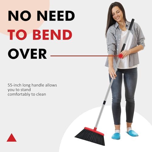 NACENA Heavy Duty Broom, 55 Inch Long Handle Outdoor Large Angle Brooms, Commercial Broom for Sweeping Indoor, for Home Garage Kitchen Office Courtyard Lobby Patio Lawn Concrete, 2 Pack (Black&Red)