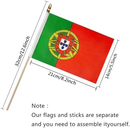TSMD Portugal Stick Flag Portuguese Small Mini Hand Held Flags,5x8 Inch,12 Pack