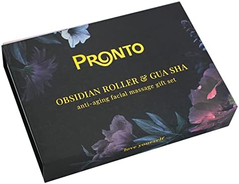 Pronto Black Obsidian Facial Roller Stick & Gua Sha Stone Rock Massager Anti-Aging Facial Massage Set, Lifting, Swelling, Wrinkles and Jaw Massage Kit for Face Skin Care