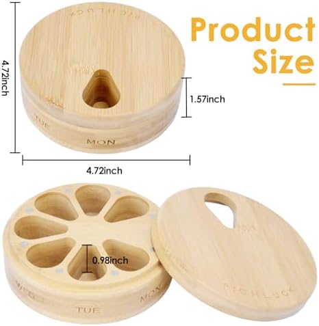 Wood Pill Organizer, Wood Medicine Organizer, Travel Pill Organizers, Bamboo Pill Organizer Used to Store Pills, Pill Box Day Improved Design with Days of The Week