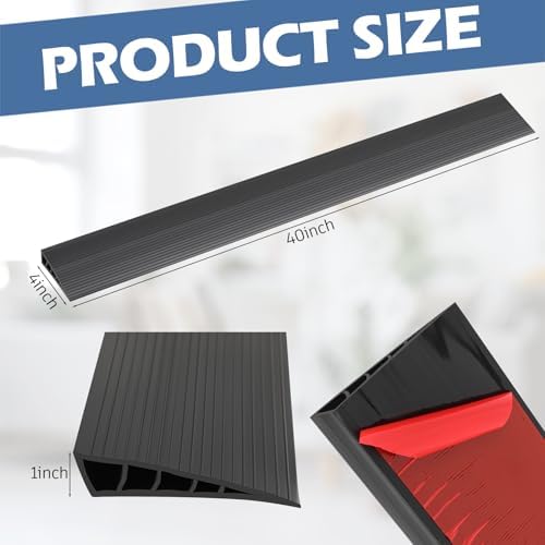 2 Pack 1" Rise Threshold Ramps for Doorways, 40" L Cuttable PVC Wheelchair Ramp, Non-Slip Heavy Duty Door Threshold Reducer for Wheelchairs, Power Scooters, Bathroom & Curb