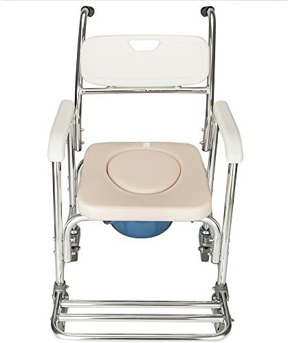 Winado Bedside Commode Chair, 4 in 1 Toilet Rolling Transport Chair with Arms & 4 Brakes, Shower Wheelchair for Adults, Senior, Elderly, Handicap, Disabled (White+ O Shape Cushion)