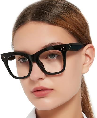 OCCI CHIARI Oversized Black Thick Reading Glasses for Women 1.0 Fashion Readers 1.0 1.25 1.50 1.75 2.0 2.25 2.50 2.75 3.0 3.5 4.0(Black, 1.0)