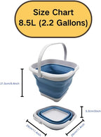 SAMMART 8.5L (2.2 Gallon) Collapsible Square Handy Bucket/Foldable SquareWater Pail/Portable Tub with Handle. Size 31cm (Square) (Grey/Steel Blue)