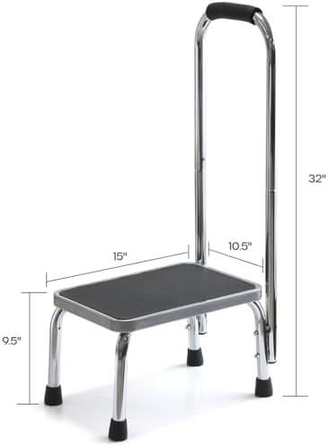 Step Stool with Handle for Adults Step stools with Handle for Elderly for Bed Chrome-Plated Steel Frame 330Lbs Capacity Use at Home Bathroom Kitchen