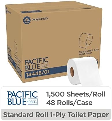 Pacific Blue Basic 1-Ply Toilet Paper (previously branded Envision), 14448/01, 1,500 Sheets Per Roll, 48 Rolls Per Case