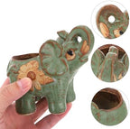 Veemoon Small Ceramic Elephant Planter, Cute Animal Succulent Flower Pots Air Plant Holder Bowl Green Cactus Container Decorative Desk Vase with Drainage Hole for Indoor Desktop Office, 4.5"