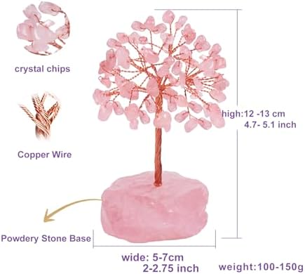 Rose Quartz Crystal Tree of Life,4 Inch Natural Healing Stones,Reiki Energy Money Tree, Handmade with Copper Wire,Feng Shui Spiritual Desk Decor for Office, Home, Meditation Gifts for Women