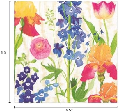 Caspari Summer Garden Paper Luncheon Napkins in White, 20 Per Package
