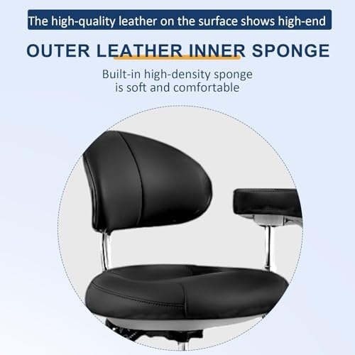 Dental Assistant Chairs, 360 Degree Rotation Armrest Black PU Leather Assistant Stool Chair Height Adjustable Doctor Chair