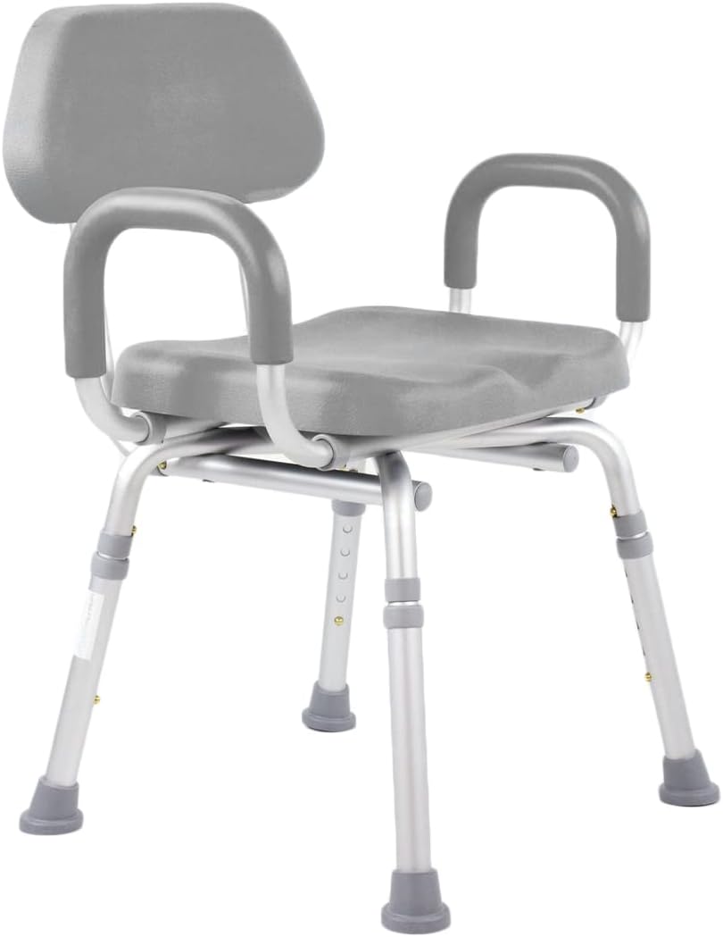 Padded Shower Chair and Bath Chair with Armrests and Back, Comfortable Deluxe Shower Chair for Inside Shower and Bathtub for Elderly and Seniors Safety, Adjustable Height, Institutional Quality, Gray