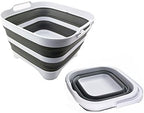 SAMMART 2 pcs. Camping Set : Collapsible Bucket + Portable Dishpan with Draining Plug (Grey, 5L Bucket+10L Dishpan)