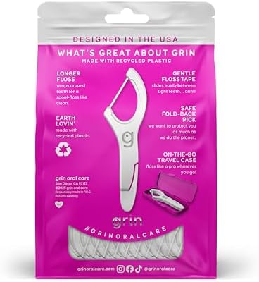GRIN Smooth Flosspyx, Gentle Floss Picks, 150 Count, Dental Flossers, Minty Flavor, Recycled Plastic, Smooth Floss, Tight Teeth, Premium Longer Floss Head, Includes Safe Fold-Back Tooth Pick