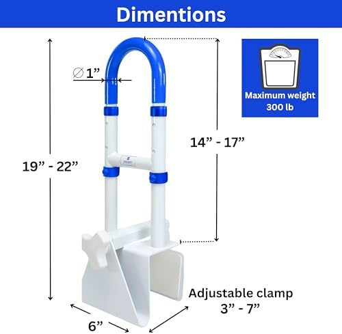 EYL Medical Supplies Adjustable Bathtub Handle for Elderly | Sturdy Clamp-On Tub Grab Bar with 300lb Capacity | Grab Bars for Bathtubs | Shower Handle for Elderly | Durable Tub Safety Rail 14" x 17