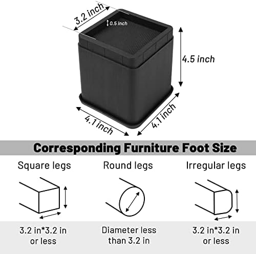 BTSD-home 4 inch or 8 inch Bed Risers Heavy Duty Stackable Furniture Risers Bed Lifts Risers for Couch, Sofa, Desk or Table Legs Extenders Set of 4