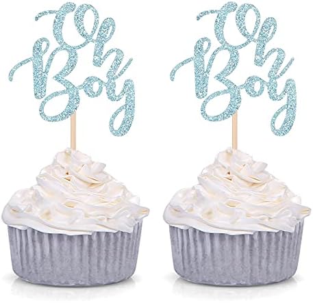 Blue Oh Boy Cupcake Toppers Party Decors Baby Shower Decoration Picks - Set of 24