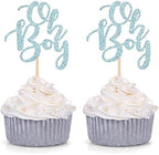 Blue Oh Boy Cupcake Toppers Party Decors Baby Shower Decoration Picks - Set of 24