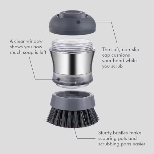 Stainless Steel Kitchen Soap Dispensing Dish Scrubber - Palm Brush for House Cleaning - Durable and Efficient Cleaning Tool (Pack of 1)