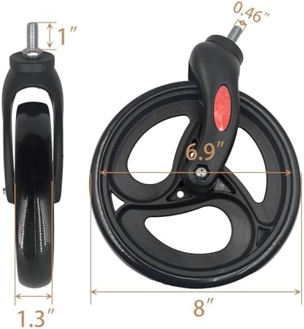 2 Pack 8 Inch Wheelchair Front Wheels Replacement with Front Fork Drive Front Castor Solid Replacement Wheels for Wheelchairs, Rollators, Walkers(Black, 8 Inch)