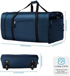 Finnhomy 100L Foldable Rolling Duffel Bag with 2 Wheels, Light Weight Travel Duffel bag with Large Loading Capacity, 32 inch Rolling Duffel bag with Shoulder Strap for Travel Camping Sports, Dark Blue
