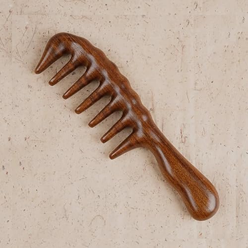Thicken Wooden Wide Tooth Comb for Curly Hair,Large No-static Handmade 100% Natural Sandalwood Hair Comb for Head Scalp Massage,Detangling Comb for Women Holiday Gift (Sandalwood)