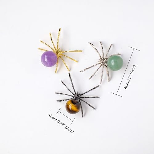 Runyangshi 1PCS Natural Crystal Obsidian Ball 2in Hand-Made Alloy Spider Animal Statue Ornament Healing Crystal for Halloween Decor Home Decor Gift
