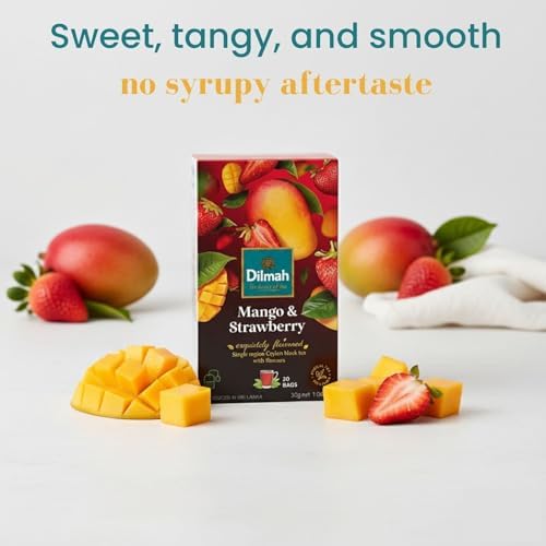 Dilmah Mango and Strawberry Flavored Ceylon Black Tea - 20 Tea Bags - Sri Lanka Ceylon Dilmah Mango Strawberry Tea Real Tea