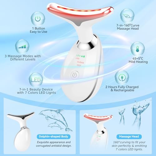 Face and Neck Massager T𝗈𝗈I, 7 C𝗈I𝗈r Facial Massager for Face and Neck, Face 𝖲cuIpting Tool for S𝗄in Care