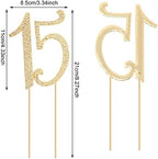 Honbay 15 Birthday Cake Topper Sparkly Bling Alloy Crystal Rhinestones Cake Topper Cake Decoration for 15th Birthday or Anniversary Party (Gold)