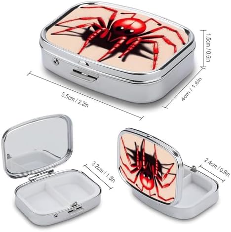 Pill Box 2 Compartment Medicine Pill Case Cute Little Red Spider Portable Pill Box for Pocket Or Purse Pill Box Decorative Metal Medicine Vitamin Organizer Unique Gift, Style