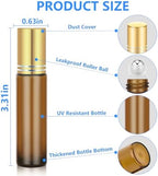 DTDNZKN 4 Pack of 0.34 Oz (10ml) Essential Oil Roller Bottles - Refillable, Leak-proof Amber Glass Roll-on Bottles with Stainless Steel Roller Balls, Metal Caps, and Labels Included