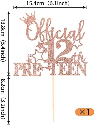 1 Pack Official Pre-teen 12 Cake Topper Glitter Happy 12th Birthday Cake Pick Cheers to 12 Years Old Cake Decorations for Teen 12th Birthday Party Supplies Rose Gold