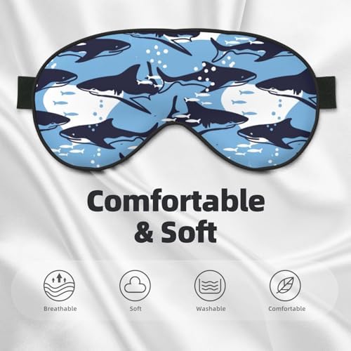Sleep Eye Mask Abstract Blue Sharks and Fish Sleep Mask for Women Men Comfortable Eye Mask with Adjustable Strap Soft Eye Cover Blindfold for Travel Yoga Nap Shift Work