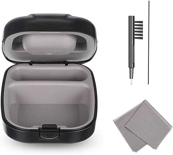 Hearing Aid Hard Case Pocket Size with Cleaning Cloth Brush Tools for Sound Amplifier(Black)