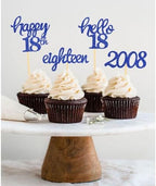 24 Pcs Glitter 18th Birthday Cupcake Toppers for Celebrating 18th Birthday Party Decorations for Eighteen Years Old Birthday Party Supplies (Blue2)
