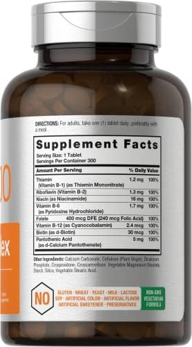 Horbäach Vitamin B-100 Complex | 100% of Daily Value | 300 Tablets | Vegetarian, Non-GMO, and Gluten Free Supplement