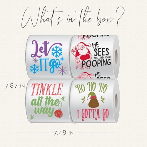 Christmas Toilet Paper Roll Pack of 4 – Holiday Gag Gifts, Funny Christmas Gifts, Perfect for White Elephant and Holiday Parties - Novelty, Santa, Xmas, Grinch and Funny Toilet Paper
