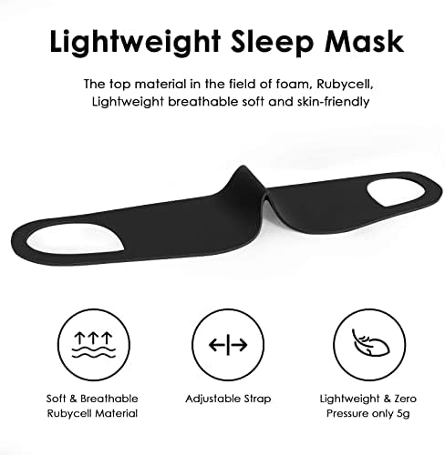 FRESHME Zero Pressure Sleep Mask - Lightweight Breathable Blockout Eye Mask for Sleeping with Ear Hanging Elastic Strap for All Sleep Positions Men Women Soft and Comfortable Black Eye Blinder Travel
