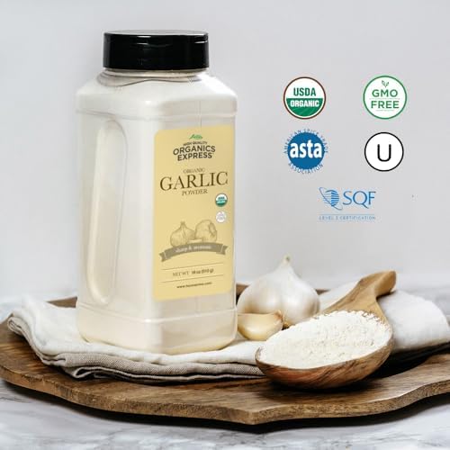 HQOExpress Organic Garlic Powder – Non GMO, Kosher, USDA Certified Organic Garlic – Sweet and Sharp Aromatic Seasoning for Rubs, Marinades, Dressings and Burgers, 18 oz. Chef Jar