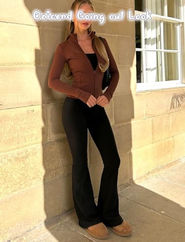 OZICERD Bootcut Flare Leggings for Women Tummy Control High Waist Crossover Scrunch Butt Leggings Wide Leg Yoga Pants Black