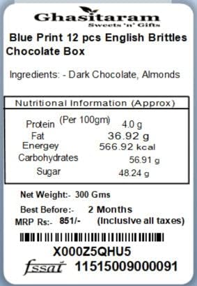Ghasitaram Gifts Diwali Gifts Diwali Chocolates - Blue Print 12 pcs English Brittles Chocolate Box
