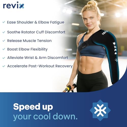 REVIX Arm Shoulder Ice Pack Wrap for Pitchers, Reusable Gel Cold Compression Therapy for Shoulder Throwing Recovery & Athletes, Elbow Ice Sleeve for Volleyball Player, Post-Workout Muscle Relief