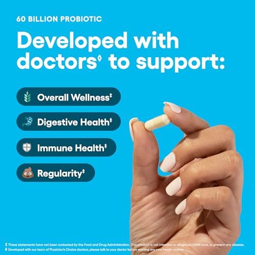 Physician's CHOICE Probiotics 60 Billion CFU - 10 Strains + Organic Prebiotics - Immune, Digestive & Gut Health - Supports Occasional Constipation, Diarrhea, Gas & Bloating - for Women & Men - 60ct