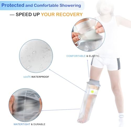 Waterproof Full Leg Cast Cover for Shower Kids -Available in 3 Sizes | Leg Cast Shower Protector, Watertight Seal Cast Cover Leg for Knee Foot Ankle, No Mark on Skin Reusable(Recommended Age:6-8)