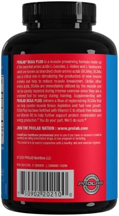Prolab BCAA Plus Branched Chain Amino Acid Capsules, Muscle Recovery, Lean Muscle Support, Endurance & Performance Booster (180 Capsules)