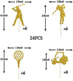 Gold Glitter Golf Cupcake Toppers, Golf Themed Baby Shower Birthday Retirement Cupcake Table Decorations Supplies, 24 Pcs