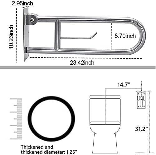 Bath Handle Towel Rail Handle Grab Bar Flip-Up 24-Inch Safety Toilet Bathroom Rail Heavy Duty Screw-in Assist Handrail Handicap Armrest