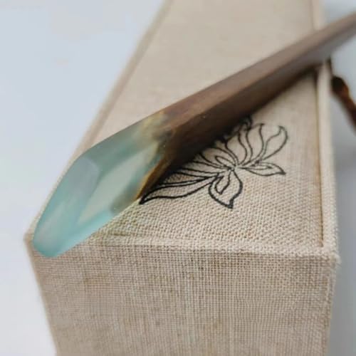 Handmade Sandalwood Hairpin, Translucent Jade Green Resin Splicing Hairpin Modern Chinese Hair Jewelry Hair Acessories for Women (green sandalwood)