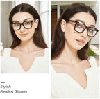 JiSoo Square Oversized Reading Glasses Women 1.75, Chunky Stylish Designer Readers 1.75 Women with Spring Hinge, Brown Tortoise Shell 1.75